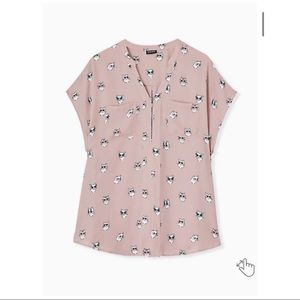 Torrid Cat Print Georgette Zip Front Dolman Blouse Size 4